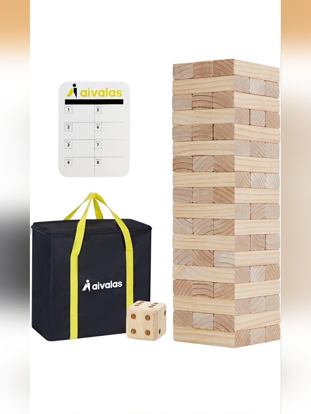 Aivalas Giant Timber Blocks Games, 57 Blocks Large Tower Outdoor Games Jenga